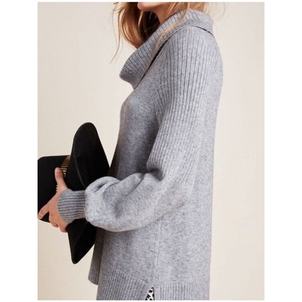 Anthropologie Sweater Sz M Cowlneck Ribbbed Oversized Grey Paloma Balloon Sleeve - Picture 2 of 12